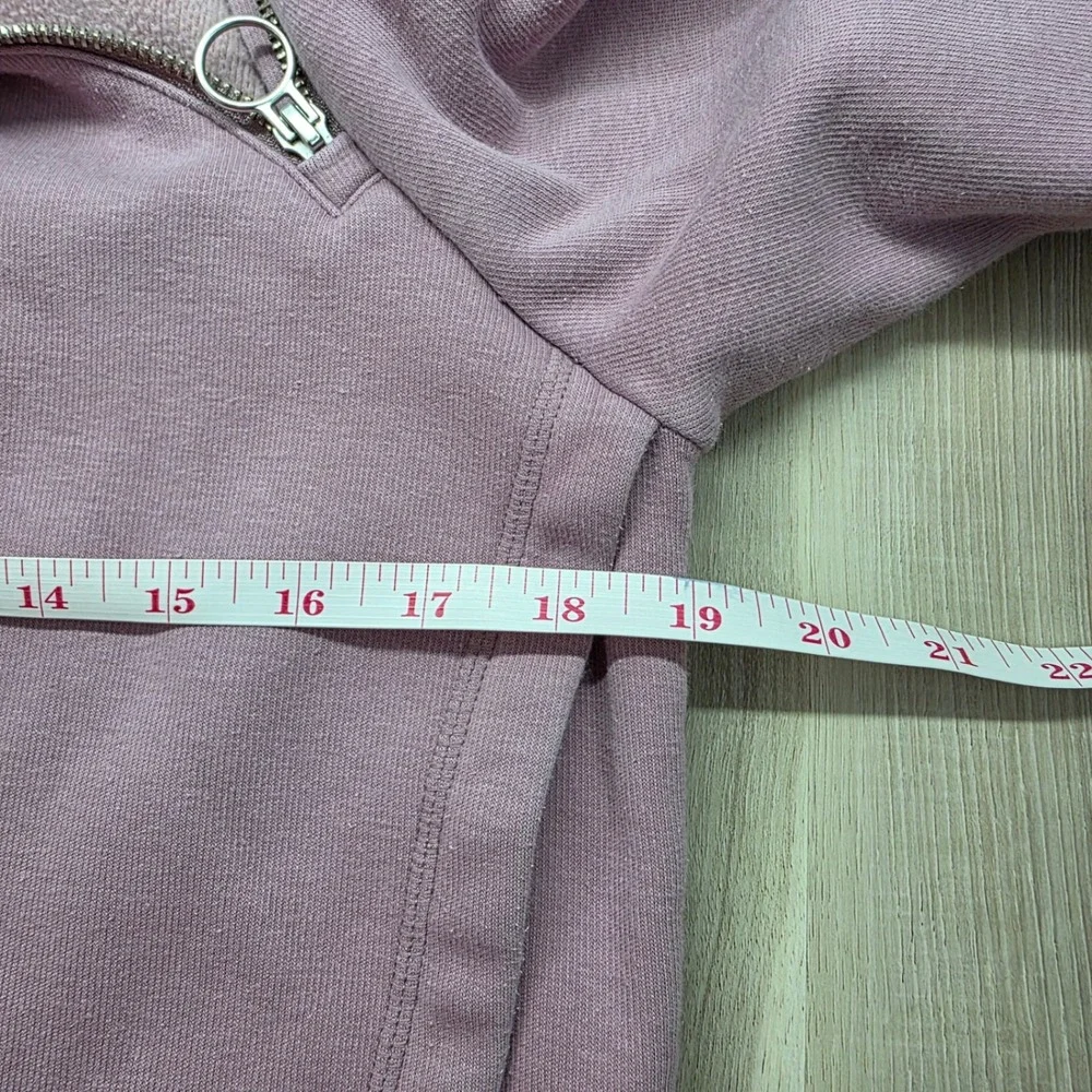 Athleta Coaster Luxe Sweatshirt Asymmetric Zip Tulip Hem Mauve Pink Small Womens - Picture 8 of 10